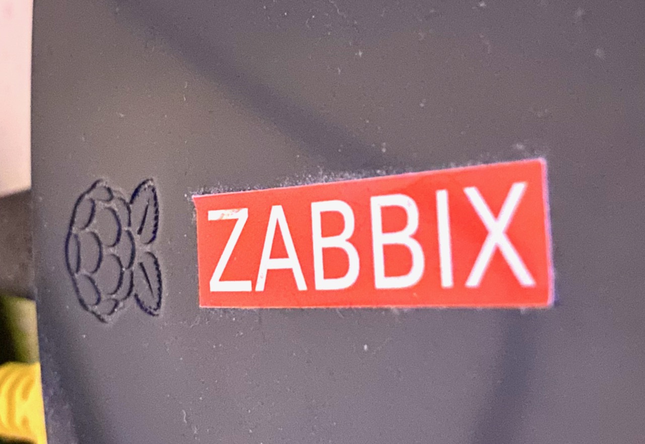 Raspberry Pi 4 closeup with a Zabbix sticker on it