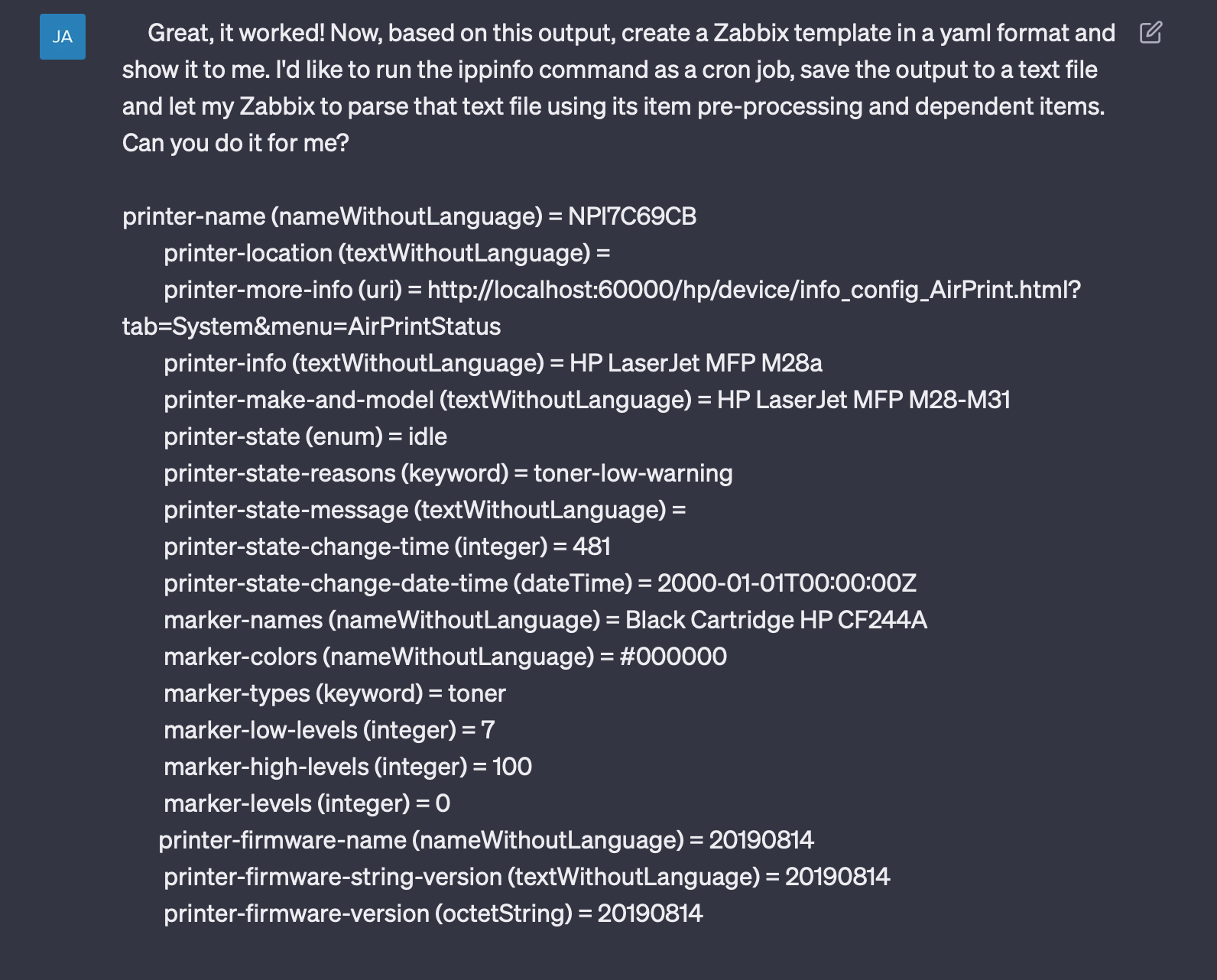 ChatGPT first screenshot