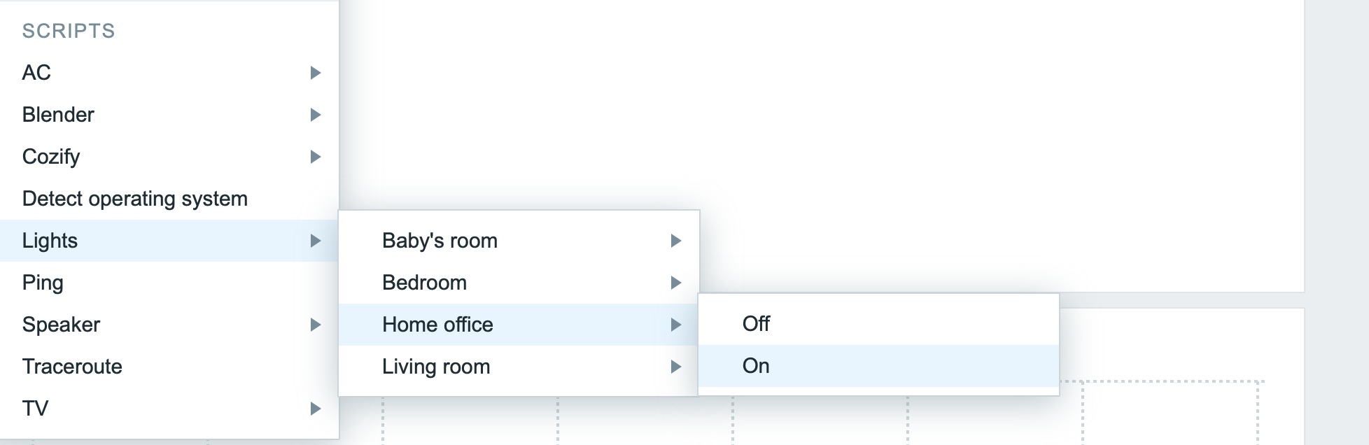 Zabbix host context menu
