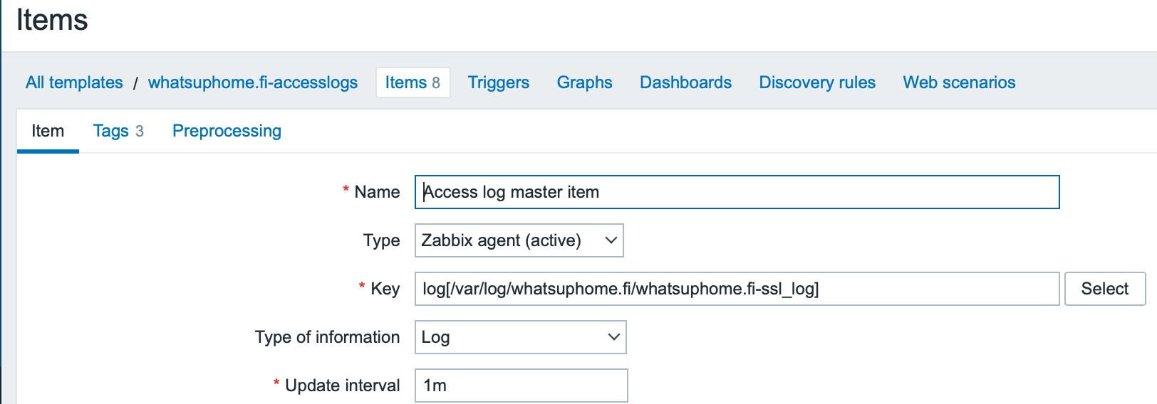 Access log master item