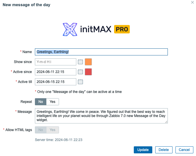 Message of the Day edit window