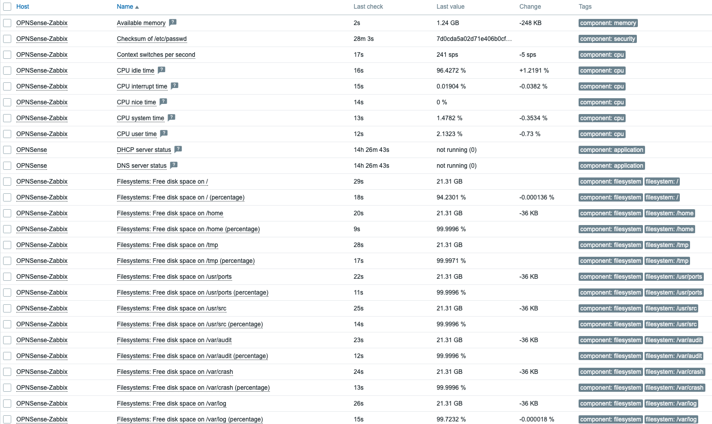 OPNSense latest data on Zabbix