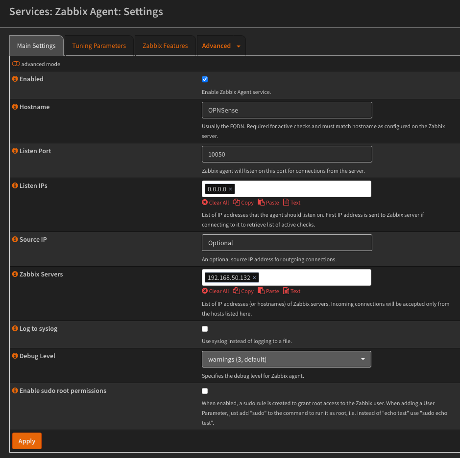 Zabbix agent configuration