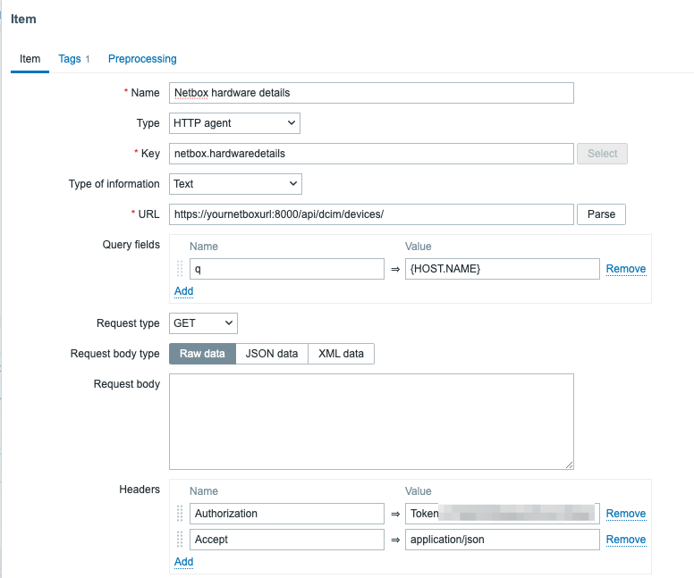 Netbox master item in Zabbix