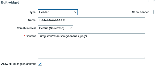 Header widget configuration