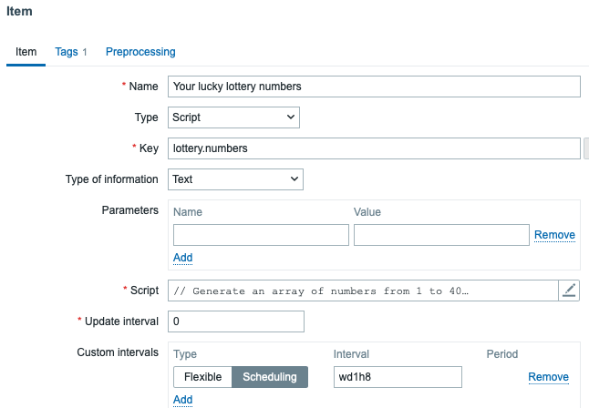 Lottery numbers item