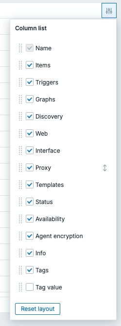 Configuration --> Hosts table columns filtering