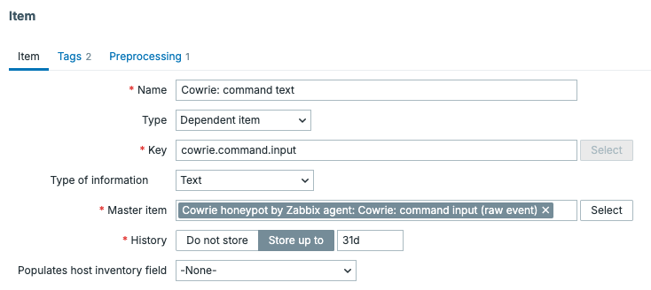 Dependent item dialog