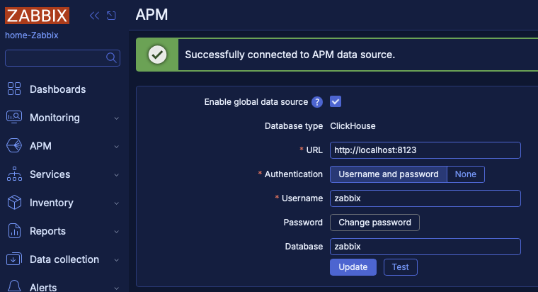 Zabbix APM configuration menu