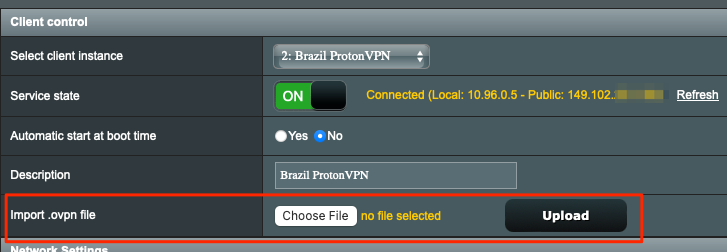 OpenVPN settings