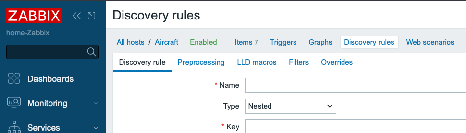 Nested discovery rule type in configuration dialog