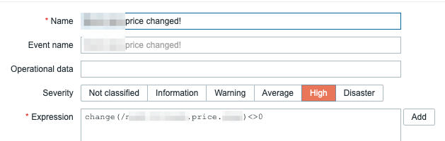 Trigger which alerts if the value changes